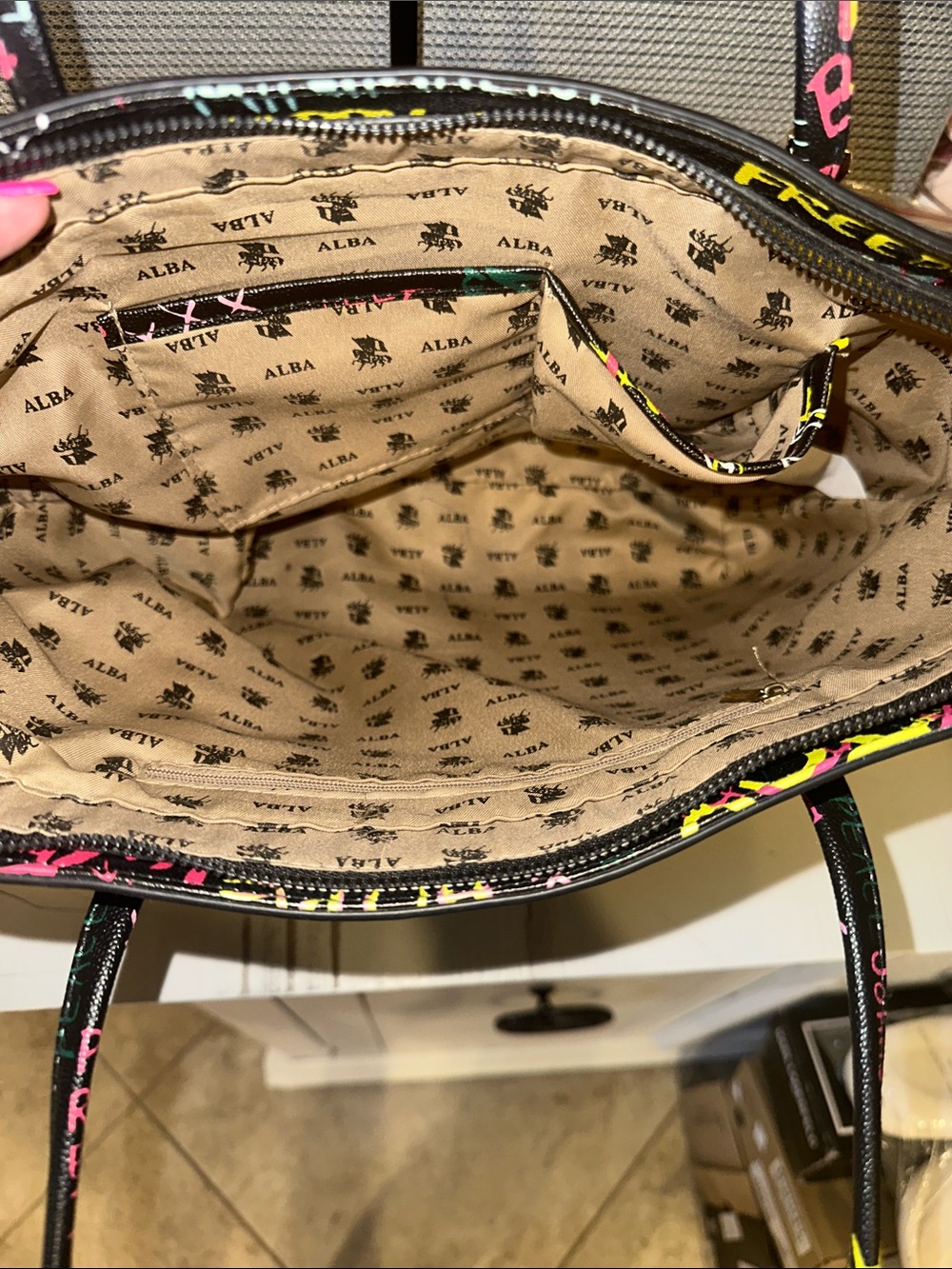 Alba Black Tote with Multicolor Graffiti Script - Picture 3 of 3